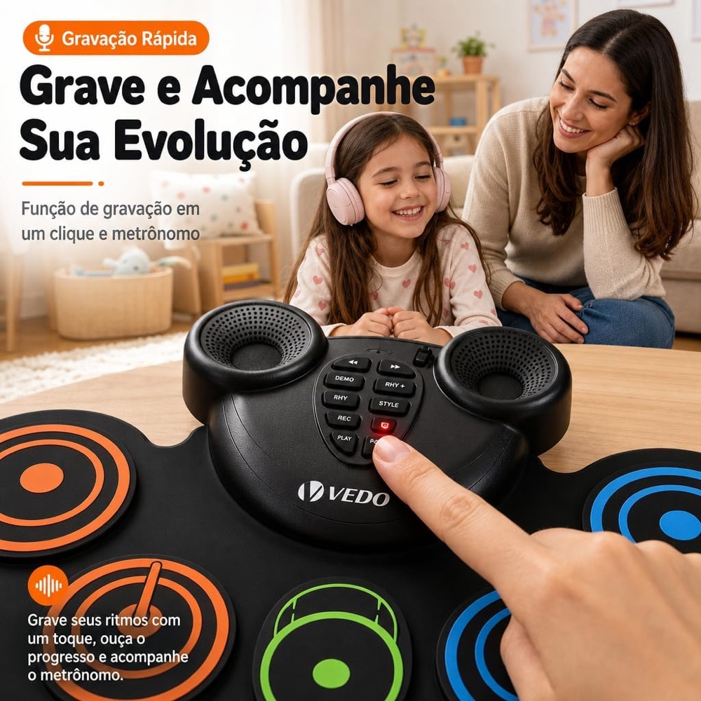 Bateria Eletrônica Infantil com Fone 3