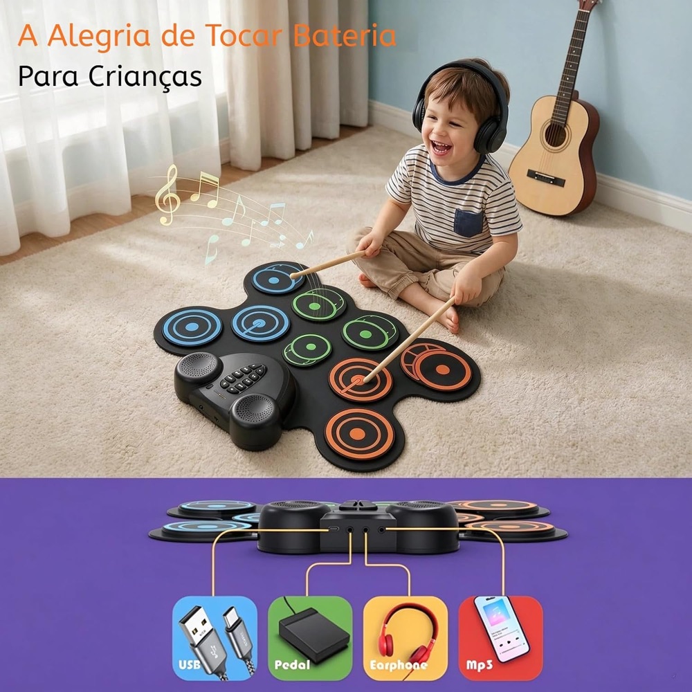Bateria Eletrônica Infantil com Fone 4