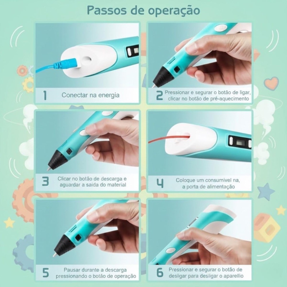 Caneta 3D Infantil com Display e Filamentos 2
