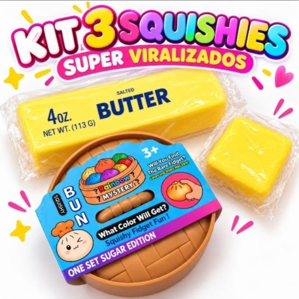 Kit 3 Squishies Virais: Manteiga, Queijo e Dumpling 2