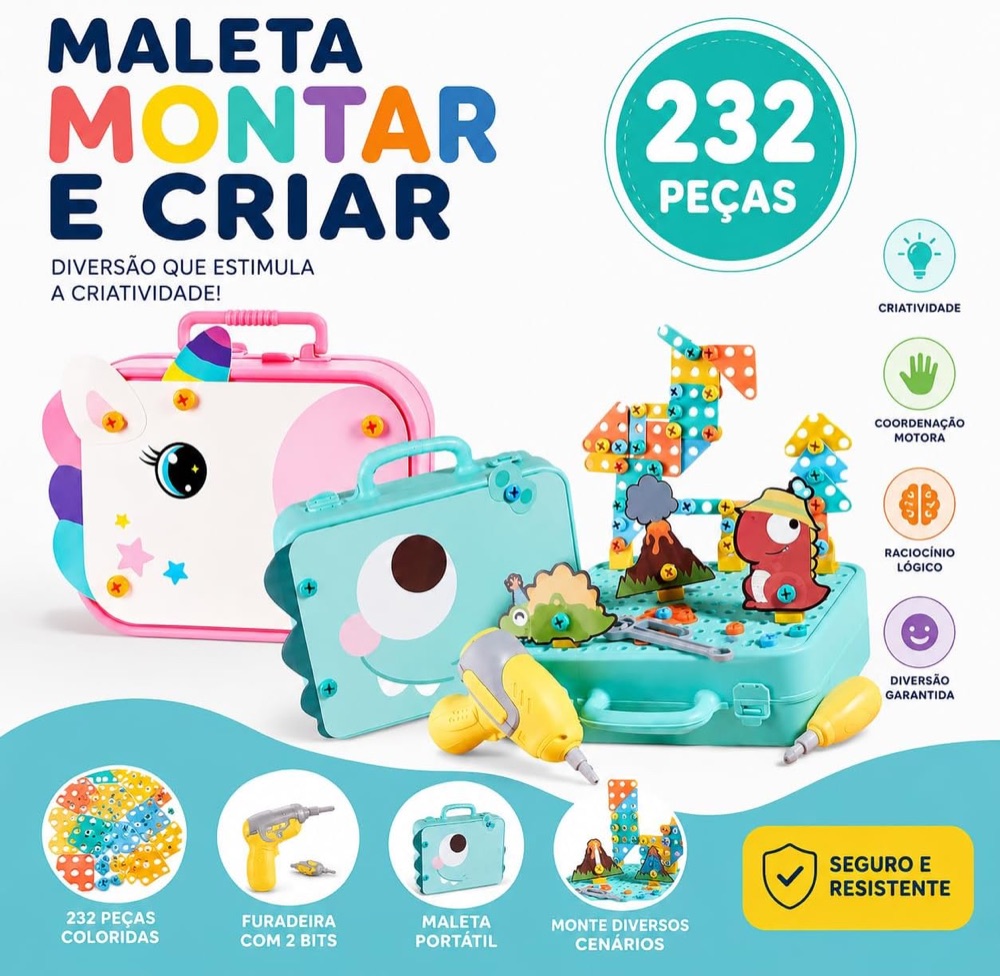 Maleta Parafusadeira Mágica Dino 232 Peças