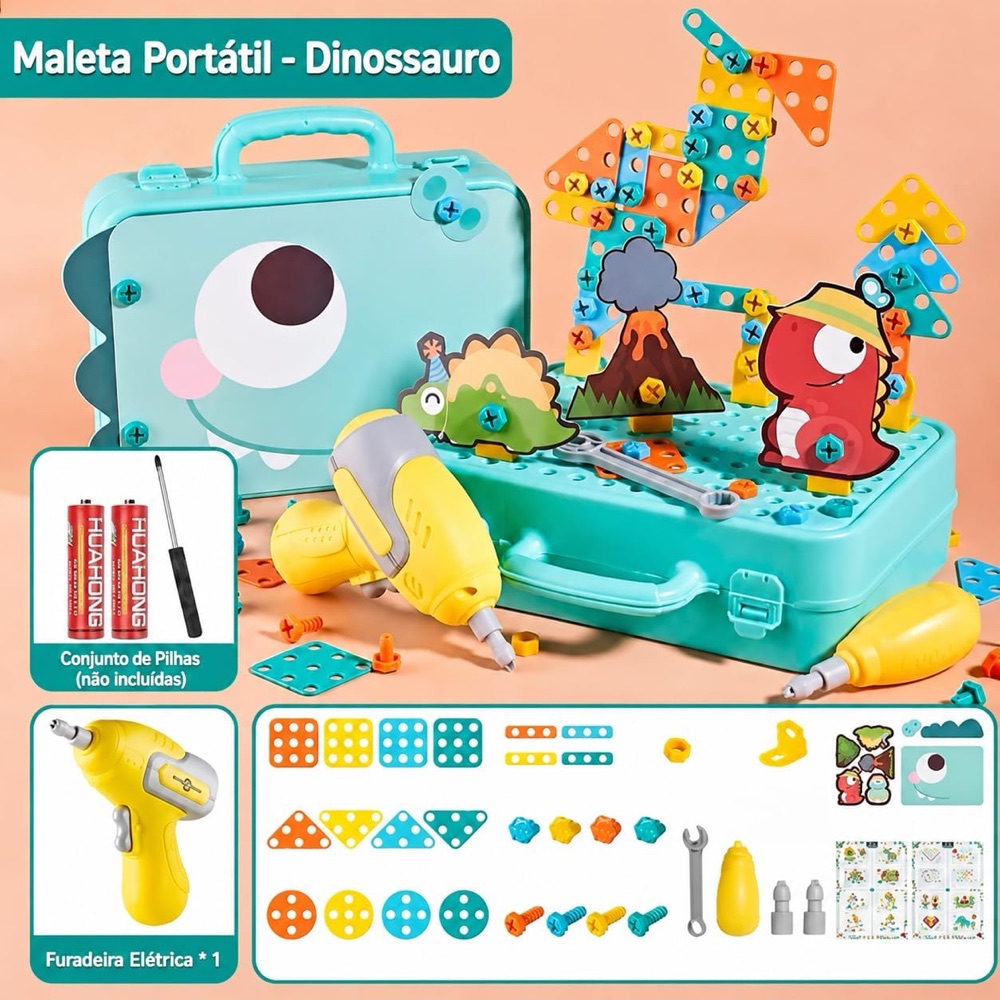 Maleta Parafusadeira Mágica Dino 232 Peças 3