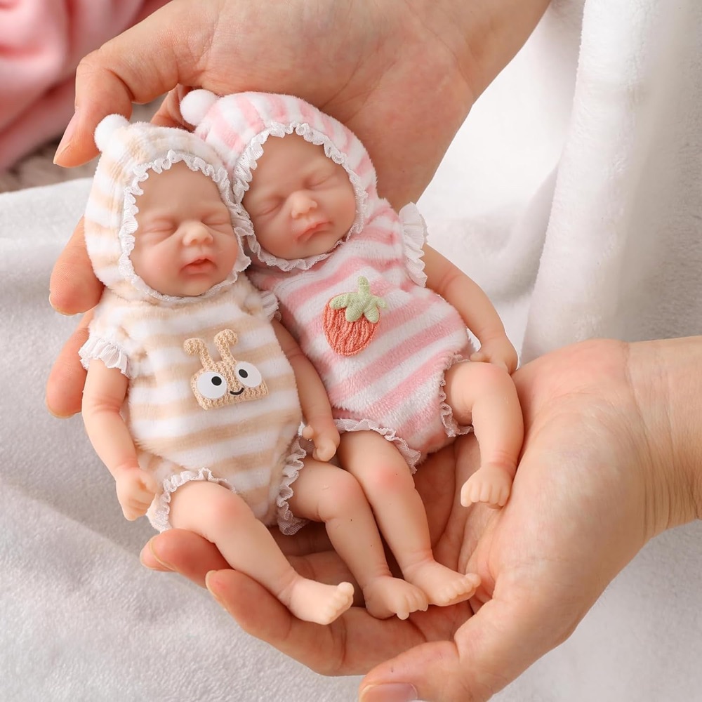 Mini Bebês Reborn Gêmeos de Silicone (15 cm)