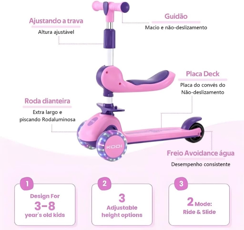 Patinete 3 em 1 com Assento, Luz e Música 2