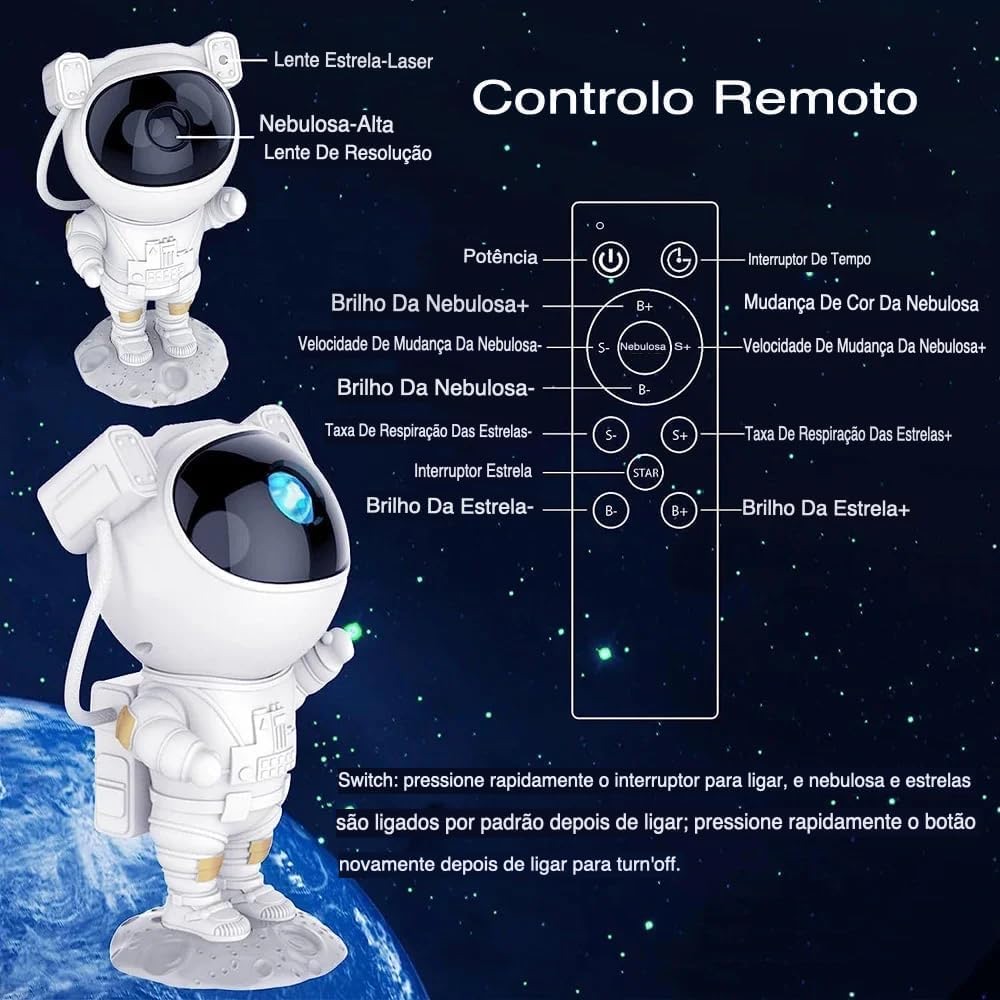Projetor Astronauta Galáxia com Controle 3