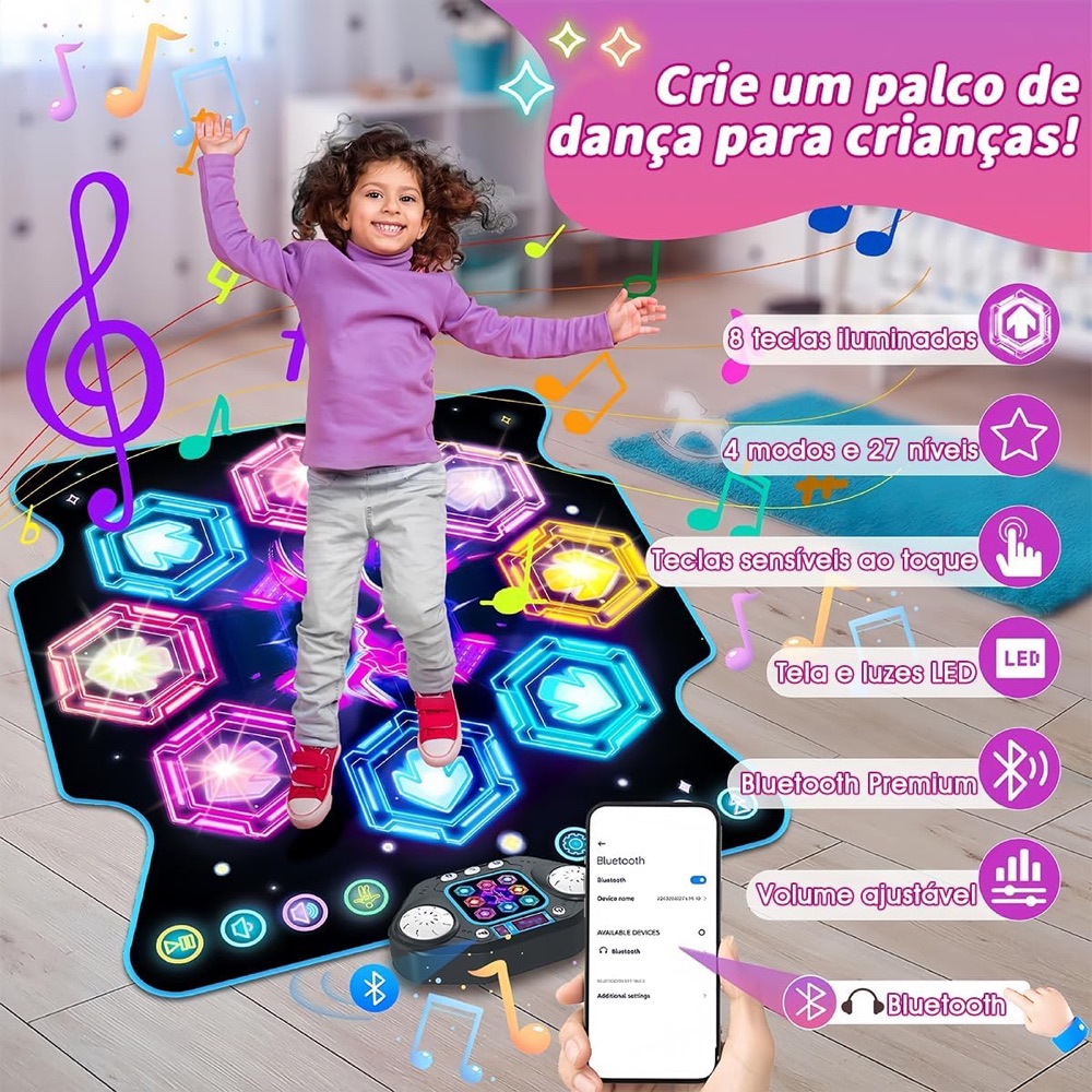 Tapete de Dança com Luz e Bluetooth 4
